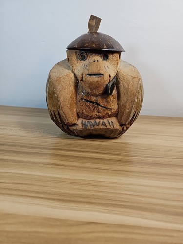 Hand carved coconut monkey - carved,